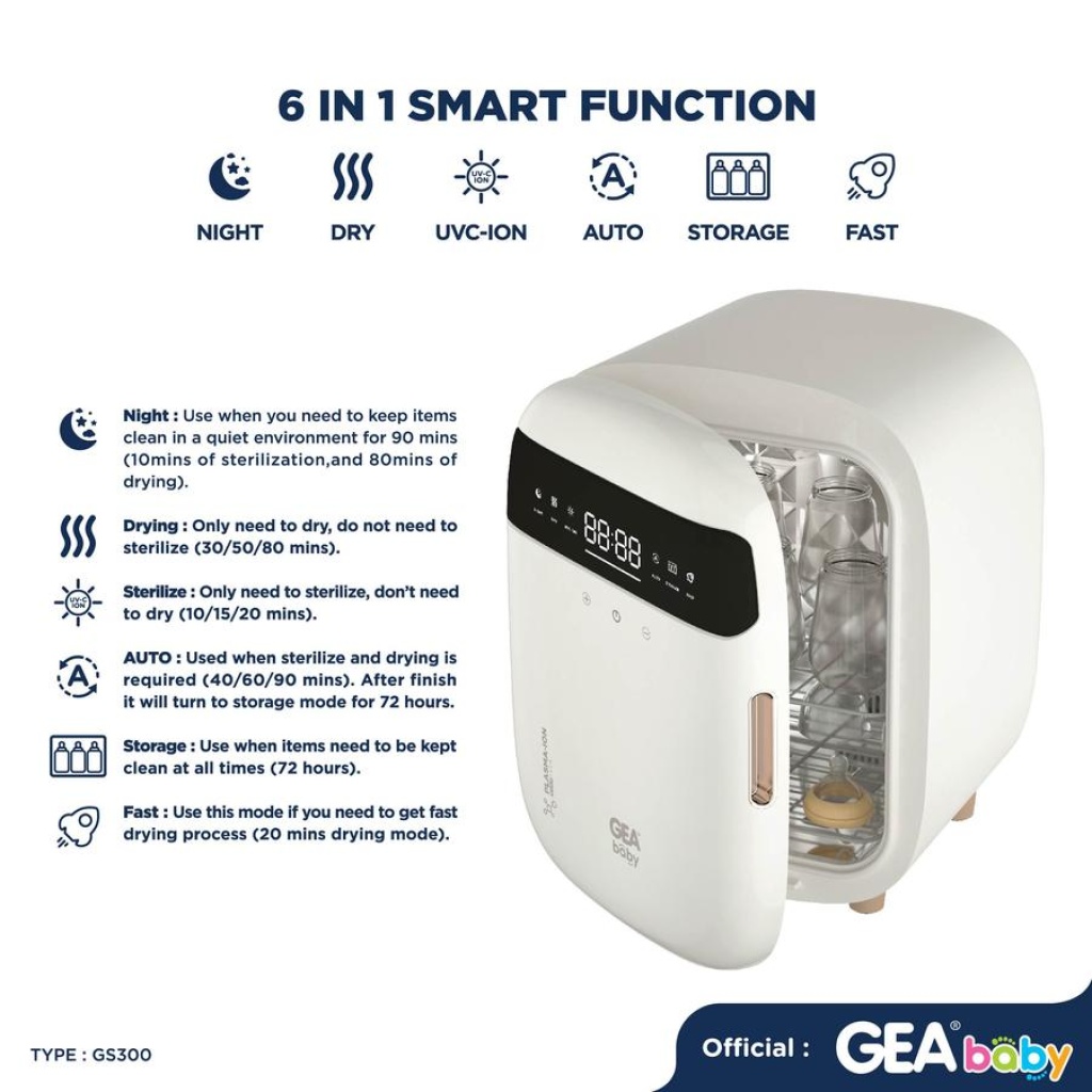 GEA BABY GS-300 Ultimate UVC Sterilizer & Dryer With Plasma Ion – White 3 GEA BABY GS-300 Ultimate UVC Sterilizer & Dryer With Plasma Ion – White 3